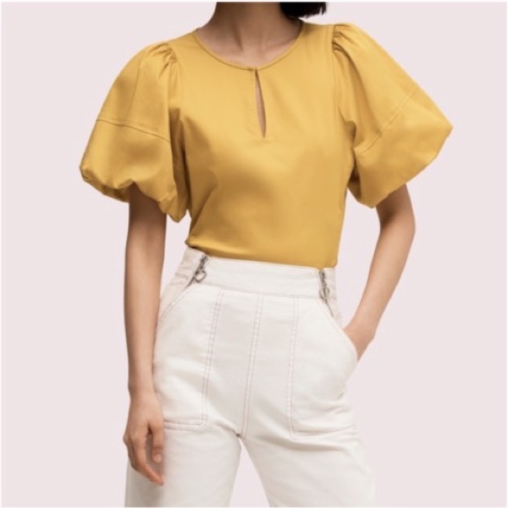 Kate Spade Puff Sleeve Poplin Blouse in Chartreuse Size 4